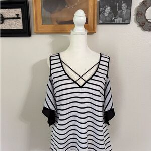 Bisou Bisou Black and White Striped Blouse